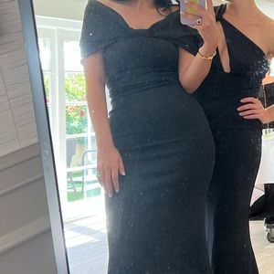 Black body con off shoulder gown